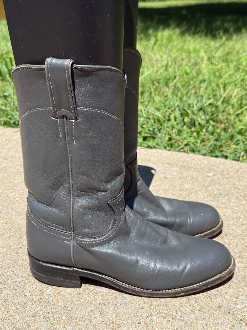 Vintage Justin 3056 Gray Leather Roper Cowboy Boots USA Western Ranchcore 4066